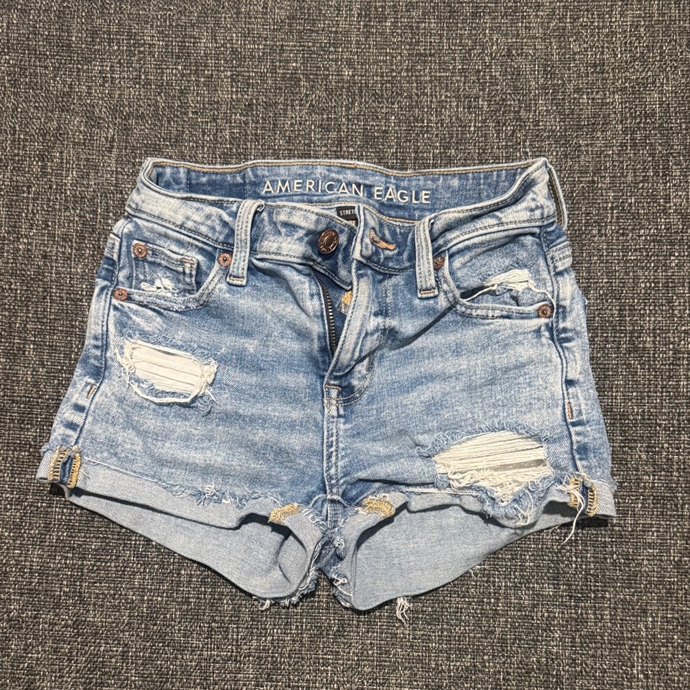 American Eagle Outfitters Light Blue Distressed Jean Shorts
